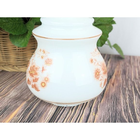 Vintage Frosted Glass Shade Ceiling Mount Lamp Retro Brown Floral Painted Light - Picture 4 of 9